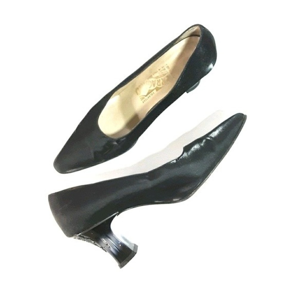 Salvatore Ferragamo Vintage Satin Pumps Chunky Kitten Heels Elegant Chic 7B - Picture 2 of 16